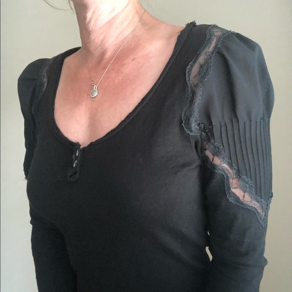 FP Free People long sleeve lace shoulders Henley
